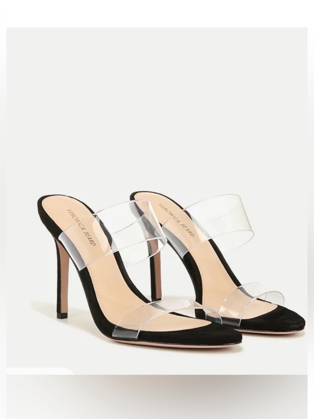 VERONICA BEARD ASHA Black Suede Clear-Strap Stiletto Mule Heel Sandals 8.5 New